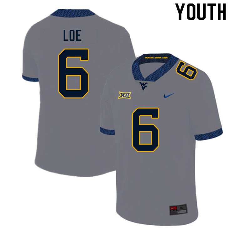 NCAA Youth Exree Loe West Virginia Mountaineers Gray #6 Nike Stitched Football College Authentic Jersey EX23H60HR